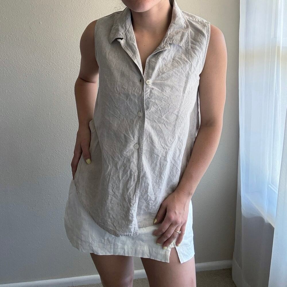 VIntage 90s Breeches 100% Linen Sleeveless Button Down vacation resort summer